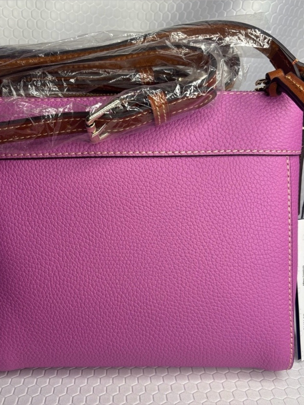 Dooney & Bourke Pink Crossbody Leather Bag with Brown Trim - Picture 2 of 10